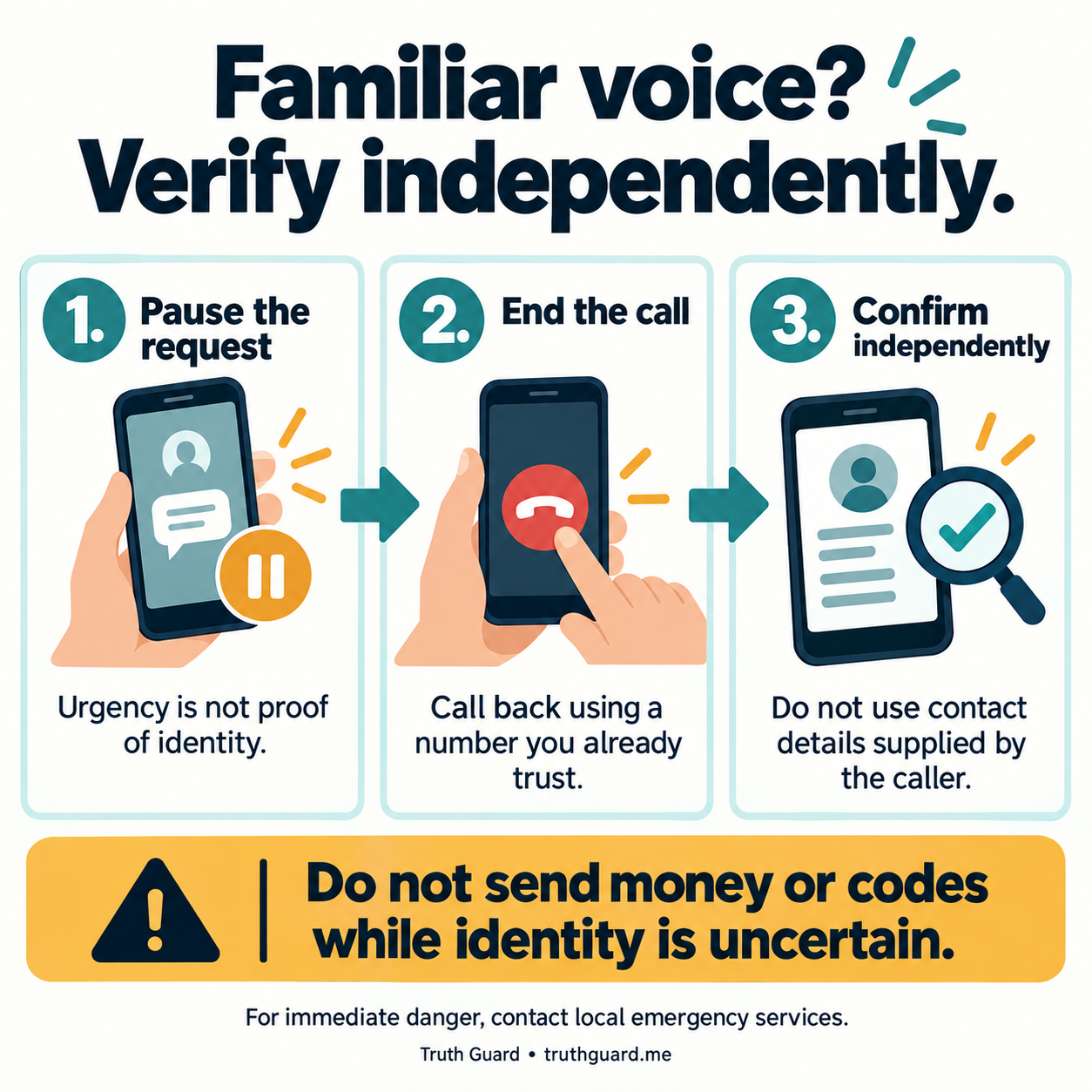 Familiar voice? Verify independently.